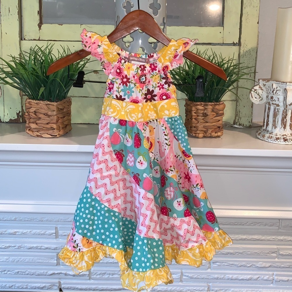 Jelly the Pug Colorful Floral Mixed Print Girls Tie Back Ruffle Dress Size 2T